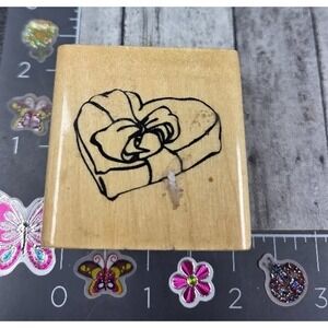 Anita's Heart Candy Box Bow Ribbon Valentine's Love Rubber Stamp Wood #N117